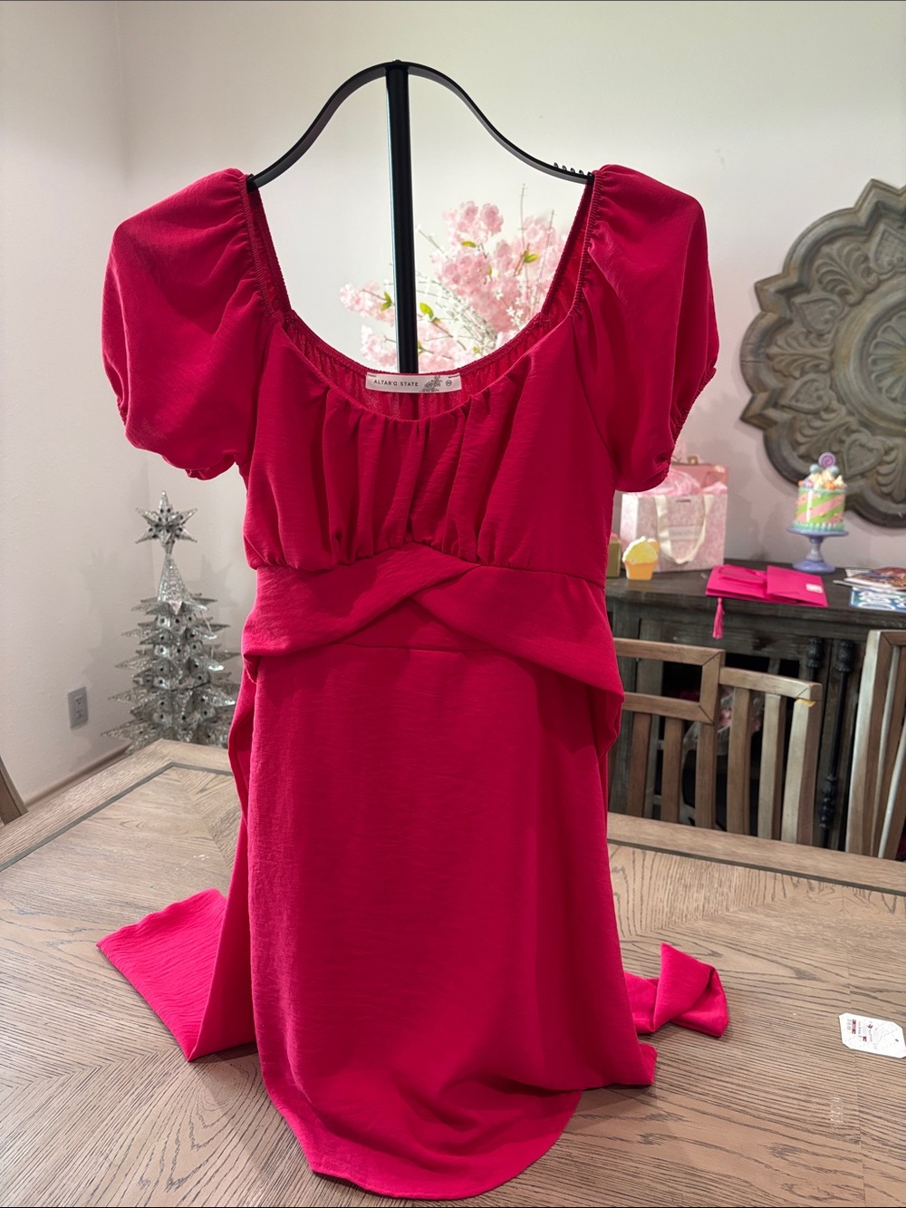 Altar'd State Bright Pink Puff-Sleeve Girls' Dress